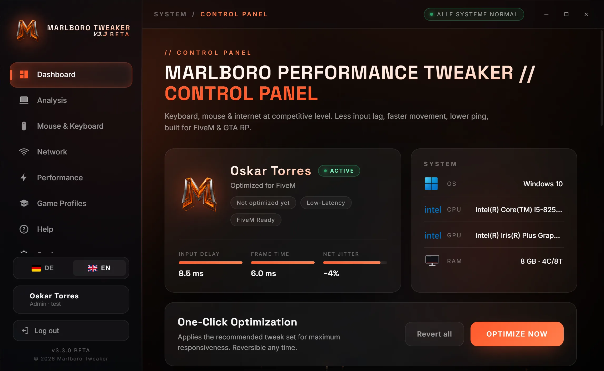 Marlboro Tweaker control panel